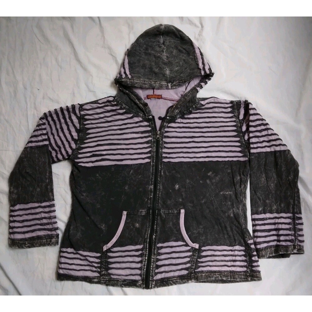 Windhorse Hooded Jacket Distressed Black Purple Full Zip Grunge Punk Emo Womens